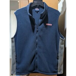 Vineyard Vines Men's Tech Fleece Harbor‎ Vest Navy Blue And Gray Full-Zip Size L